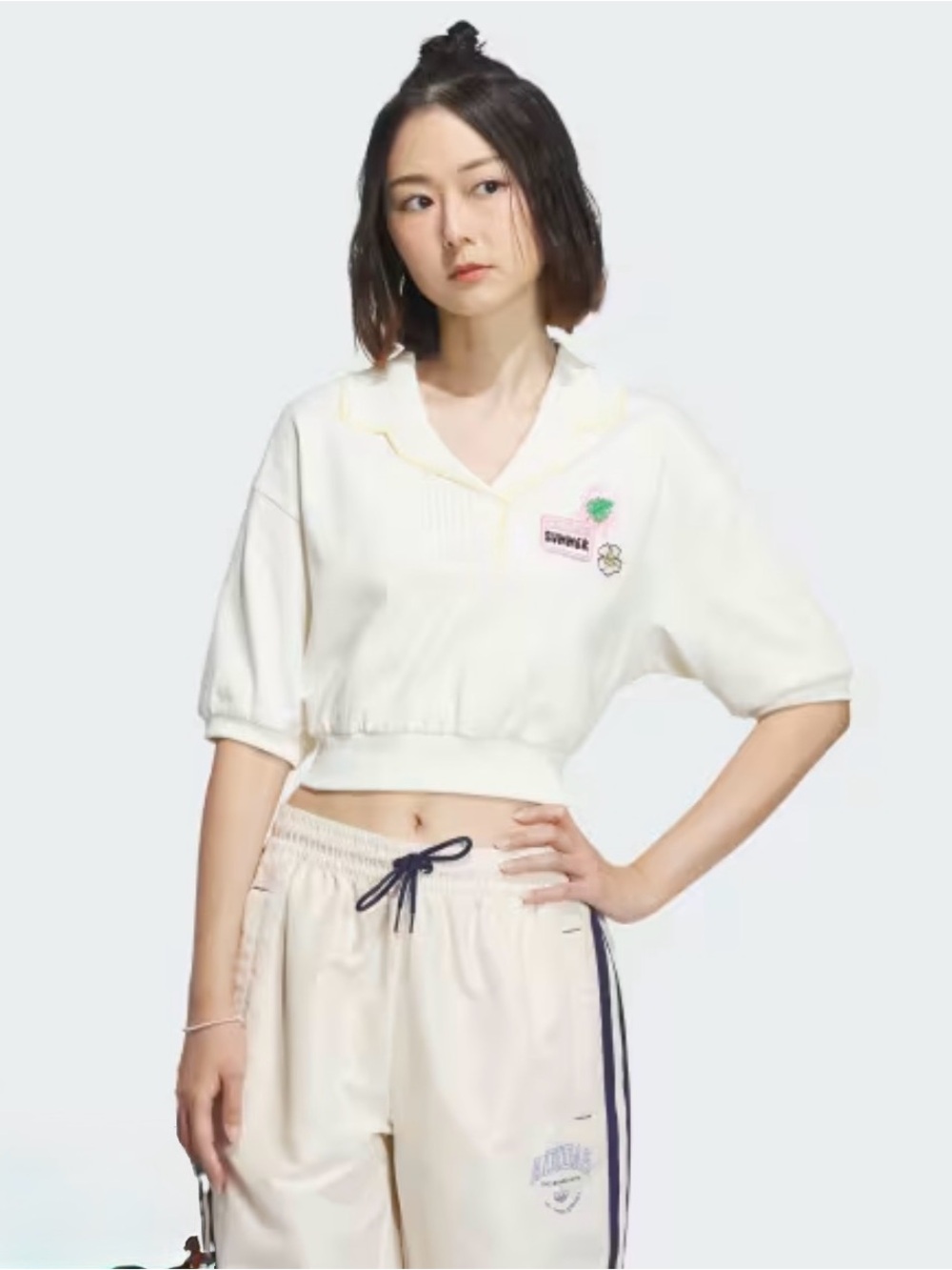 Adidas Originals Crop Polo Sweatshirt White Summer Patches Med
